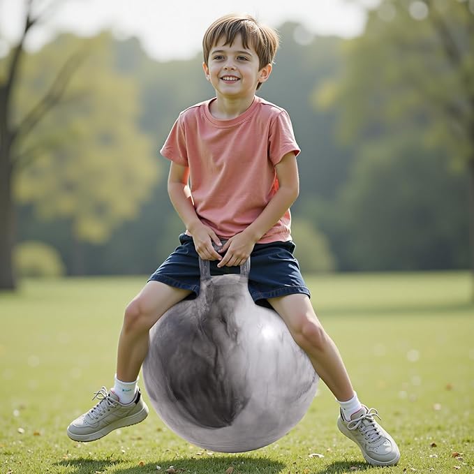 Upper Rider Clouds Hopper Ball for Kids,20 Inch Bouncy Ball with Handle,Grey Inflatable Hippity Hop for Boys Girls Aged 6-12, Indoor Outdoor Jumping Toys Gift with Pump