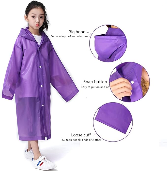 Raincoat Rain Poncho for Kids, 2-5 Pack Reusable EVA Rain Coats for 6-14 Boys Girls, Rain Jackets Gear with Hood