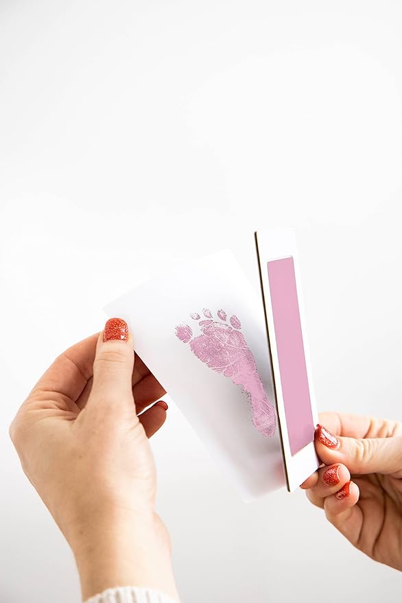 Pearhead Newborn Baby Handprint Or Footprint Clean-Touch Ink Pad Kit, No Mess Baby Safe Print Kit, Newborn Baby Girl Keepsake, 2 Impression Cards, Small Size, Pink