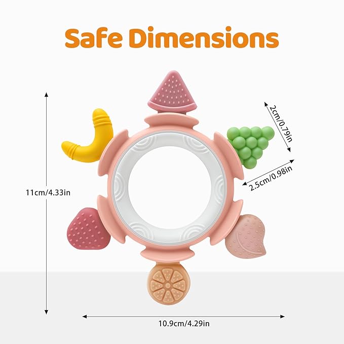 Baby Teething Ring Toy for 3-12 Months, Silicone Infant Teether for Sore Gum Relief, Soothing Sensory Chew Toy, Ideal Newborn Gift for Boys Girls Baby Shower, Birthday or Valentines Day, Pink