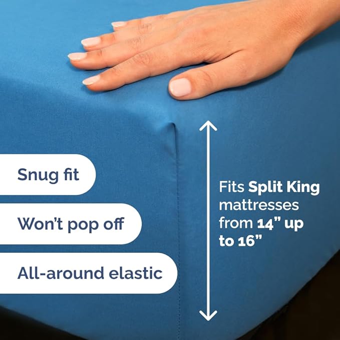 Split Head King Sheet Set – 4 Piece Flex Split Top King Sheets for Adjustable Beds - Fits 14” to 16" Mattress w/ Deep Pockets - Soft, Breathable & Cooling - Luxury Bedding & Wrinkle Free - Denim Blue