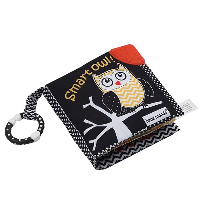 Touch and Feel Cloth Crinkle Books for Babies Infant, Baby Books Toys 0-3-6-12 Months, Christmas Shower Baby Gifts, High Contrast Toy,Teething Teethers, Tummy Time Mirror Toys for Boys and Girls-Owl