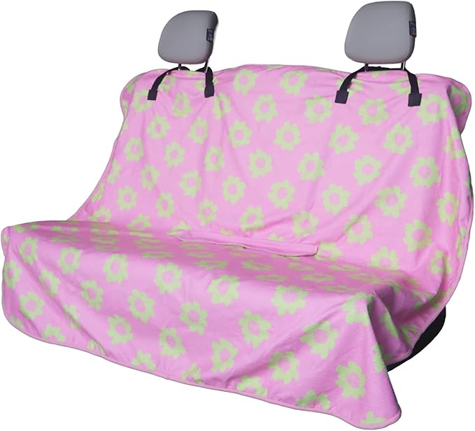 Back Seat Cover Protector for Dogs and Kids, Universal Waterproof Towel Rear Bench Seat Cover for Car, Truck, Van & SUV, Machine-Washable Backseat Car Covers (Pink Flower, 1pcs Rear Seat)
