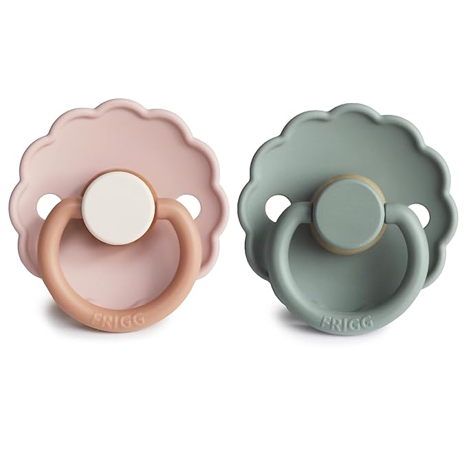 FRIGG Daisy Natural Rubber Baby Pacifier | Made in Denmark | BPA-Free (Biscuit/Lily Pad, 0-6 Months) 2-Pack