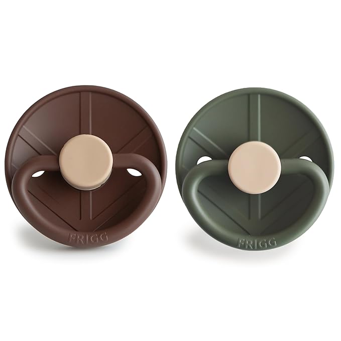 FRIGG Little Viking SilkySoft Silicone Baby Pacifier 2-Pack | Made in Denmark | BPA-Free (Cocoa/Olive, 6-18 Months)