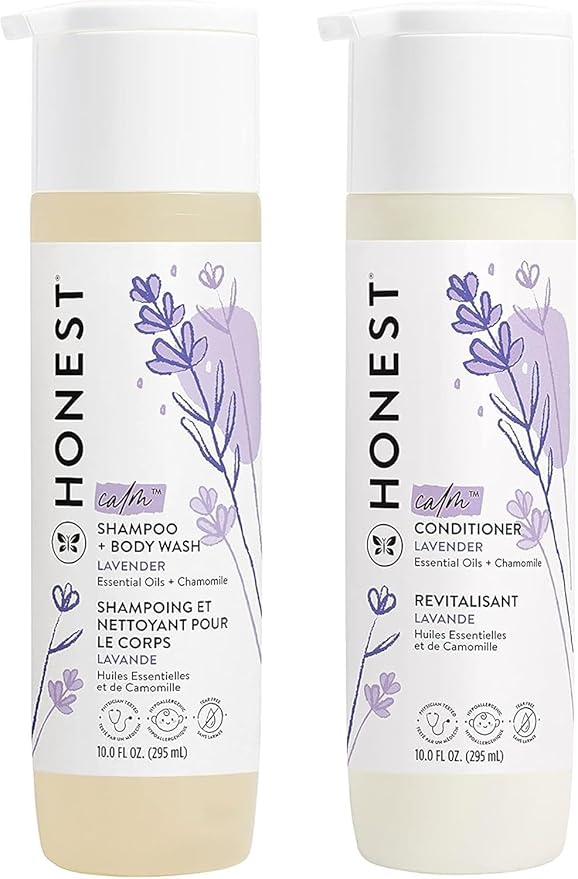 The Honest Company Silicone-Free Conditioner & 2-in-1 Cleansing Shampoo Body Wash Duo Gentle for Baby, Naturally Derived, Lavender Calm, 20 fl oz