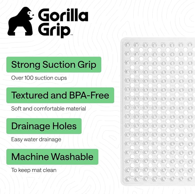 GORILLA GRIP Patented Square Shower Stall Mat, Small Bathtub Floor Mats for Stand Up Showers with Suction Cups and Drainage Holes, Machine Wash, Soft on Feet, Bathroom Accessories 21x21 Inch, Clear