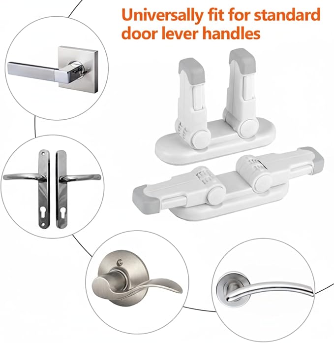 4-Pack Door Handle Baby Proof Lock – Child Proof Door Lever Lock for Kids Safety – Stops Toddler, Dog & Cat from Opening Doors – Easy One-Hand Adult Use, No-Drill Adhesive – Fits Home Bath/Kitchen