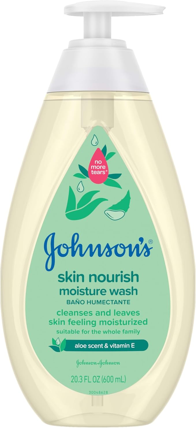 Johnson's Skin Nourishing Moisture Baby Body Wash with Aloe Scent & Vitamin E, Hypoallergenic & Tear Free Bath Wash for The Whole Family, Paraben- & Sulfate-Free, 20.3 fl. oz