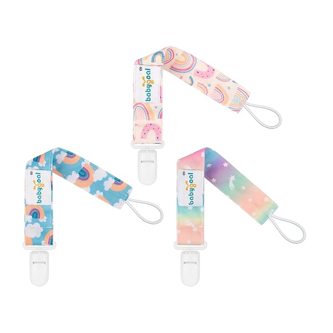 babygoal Rainbow Pacifier Clips, 6 Pack Binky Paci Holder Leashes Fits for Most Pacifiers and Binkies 6PS26