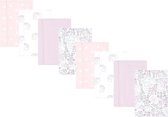 Hudson Baby Cotton Poly Flannel Burp Cloths Multipack, Dreamy Unicorn 8-Pack, One Size