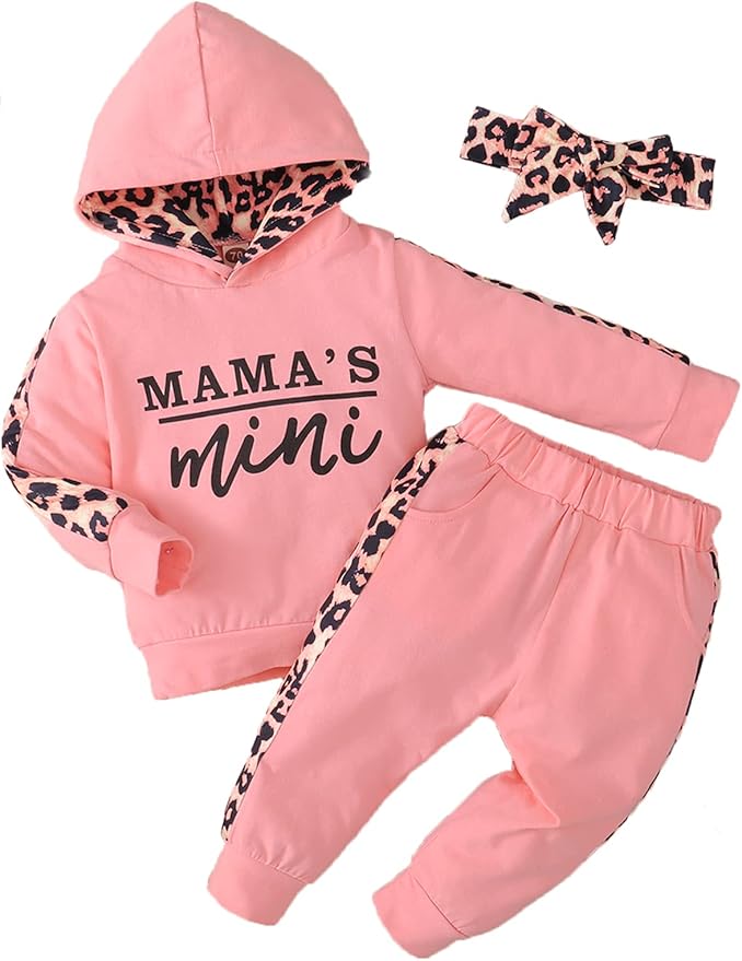 Yvowming Newborn Baby Girl Clothes Outfits Infant Hoodie Sweatshirt Pants Headband Toddler Girl Clothing Set