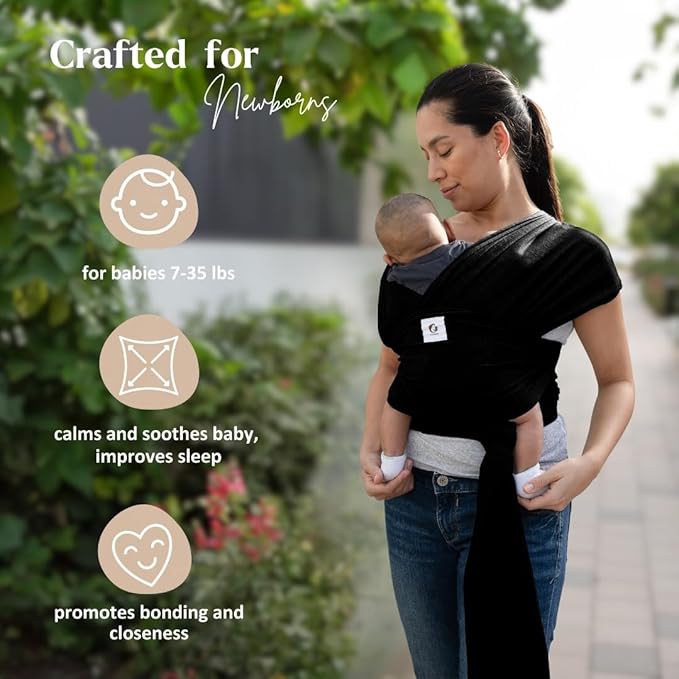 ELDOMA Black Baby Wrap Carrier - Lightweight, Breathable Baby Sling, Hands Free Baby Carrier Sling, Baby Carriers from Newborn to Toddler, (7-35 lbs / 3-15kg)