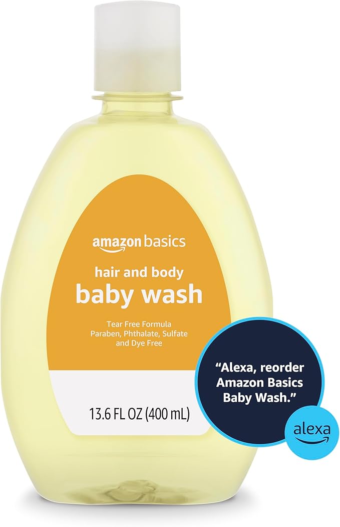 Amazon Basics Tear-Free Baby Hair and Body Wash, Paraben-Free, Sulfate-Free, Dermatologist Tested, Lightly Scented, 13.6 fl oz, 1-Pack