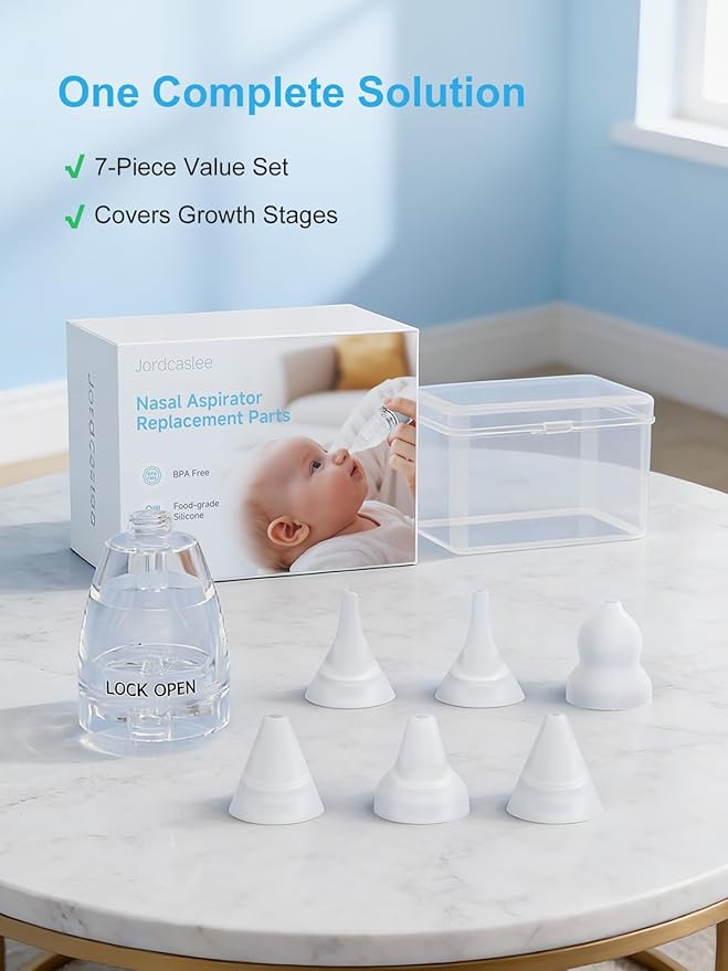 Nasal Aspirator Replacement Parts Set Compatible with GROWNSY, X-Bosak Baby Nose Sucker for Baby & Toddlers, 6 Soft Silicone Tips with Suction Chamber