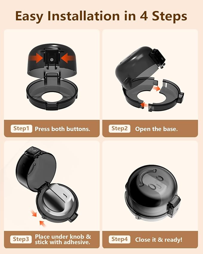 Stove Knob Safety Covers - 5 Pack Heat Resistant Oven Knob Covers for Child Safety with 3M Strong Adhesive, Gas Stove Knob Covers with Dual-Button Locks & Visual Design, Black