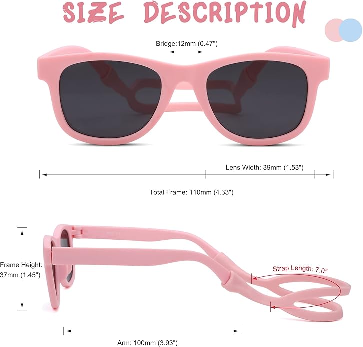 COASION Bendable Flexible Polarized Newborn Baby Sunglasses with Silicon Strap for Infant Boys Girls Age 0-12 Months CA9042