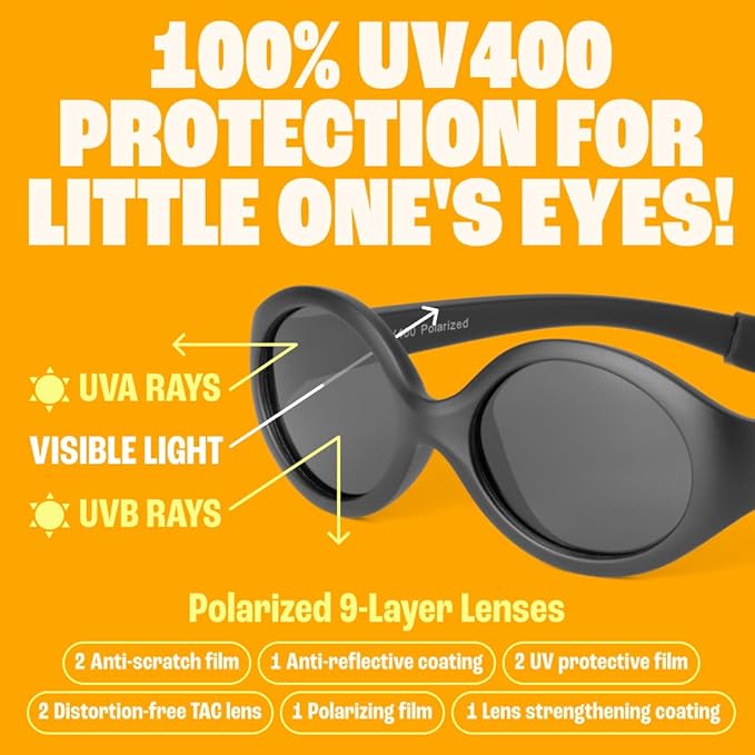 Polarized Baby Sunglasses With Strap - Unbreakable Flexible Infant Sunglasses For Toddlers Newborns 0-24 Months