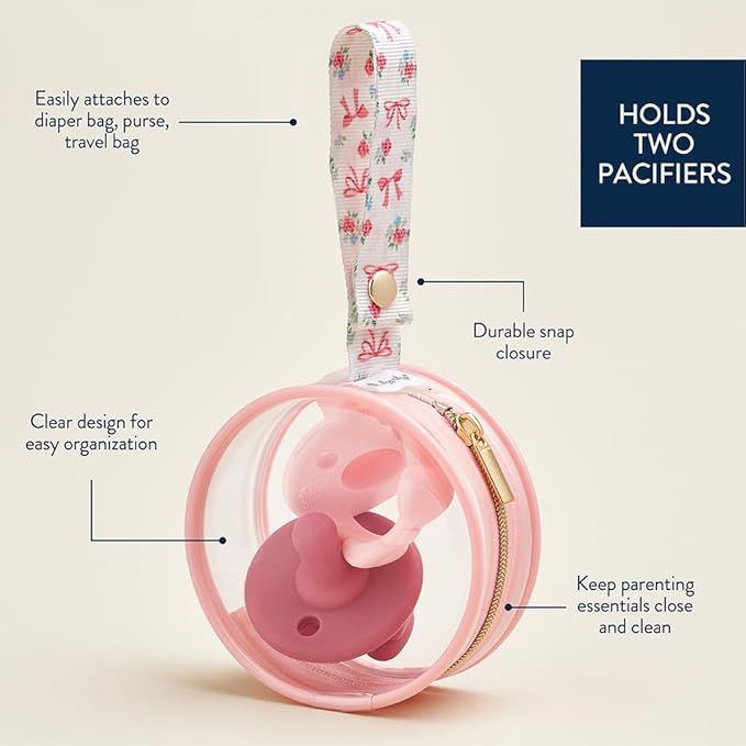 Itzy Ritzy Clear Pacifier Case with Handle – Easily Attaches to Diaper Bag or Purse – Holds 2 Pacifiers (Bows)