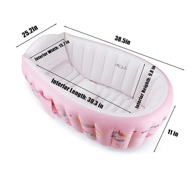 PandaEar Baby Inflatable Bathtub, Portable Travel Baby Infant Bath Tub Toddler Bathtub with Air Pump, Foldable Non-Slip Shower Basin Mini Air Swimming Pool for Newborn (Whale Blue) (Pink)