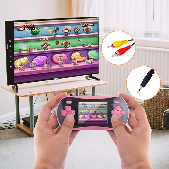 Handheld Game for Kids - FAMILY POCKET RS16 Portable Classic Controller 260 Game 2.5 inch LCD Retro Arcade Video Game System Children's Birthday Gift (Pink)