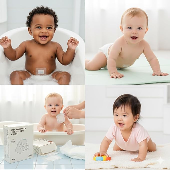 Baby Waterproof Umbilical Cord Sticker (10Pieces), Navel Patch for Infants with Protruding Navels, Soft Cotton Belly Button Support for Baby Care Health Colic Gas Relief