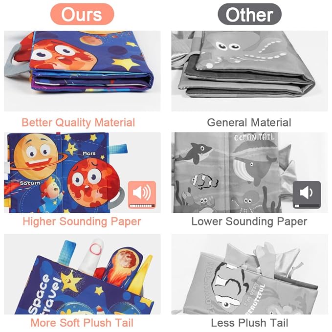 Vicloon Baby Books - 2PCS Touch & Feel Books, 6-12 Months, Transport & Space Theme, Crinkle Cloth & Soft Tummy Time Toys for Newborns