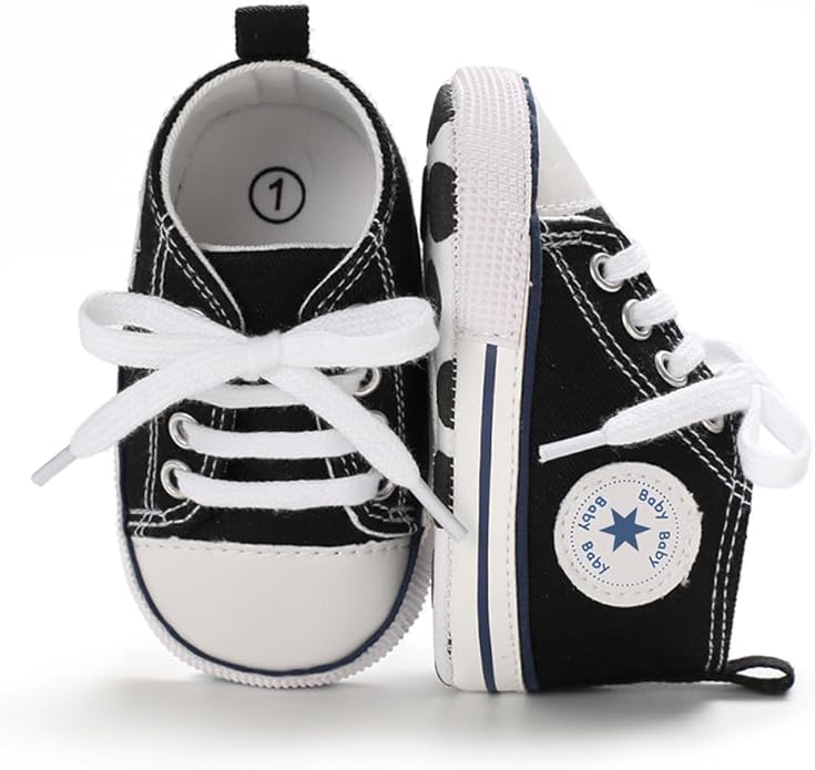 Unisex Baby Girls Boys Canvas High-top Shoes, Newborn Infant Anti-Slip Soft Sole Frist Walking Breathable Sneakers