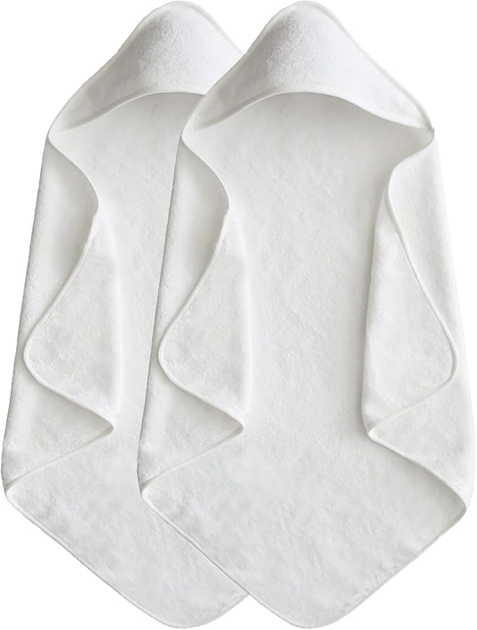 Baby Hooded Bath Towel 31.5"x31.5" Ultra Absorbent Soft Coral Fleece, for Newborn Infant Toddler Up to 3 Years, Unisex Bathrobe Blanket for Boys & Girls 2PCS(Snow-White)