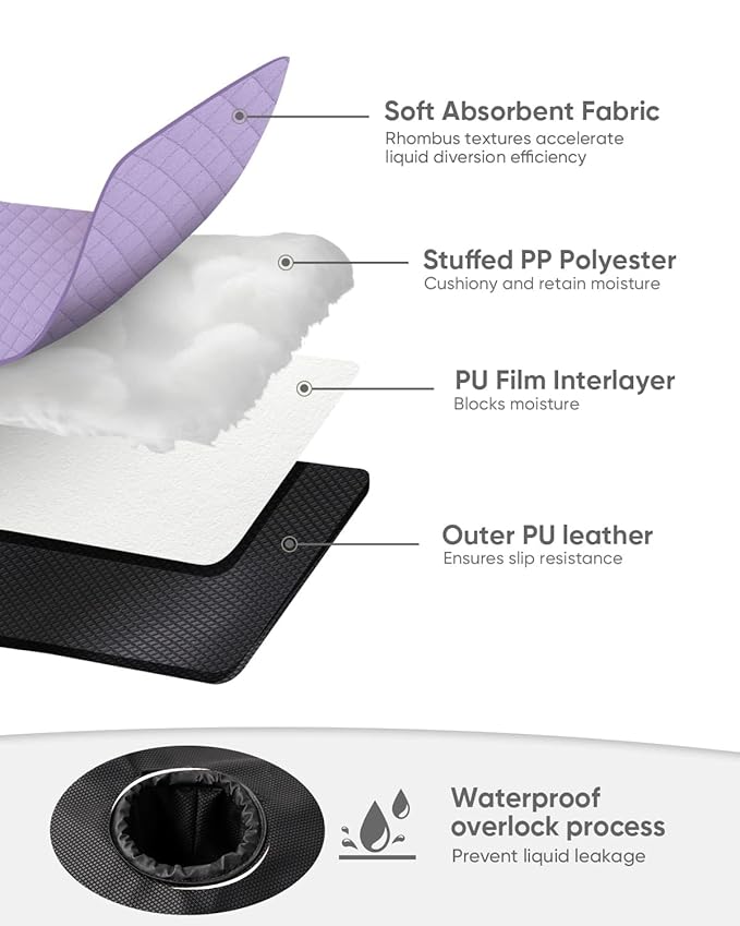 2 Pack Baby Potty Training Car Seat Protector, Waterproof Car Seat Liner for Potty Training Toilet, Baby Infant Toddler Piddle Pad Fits for Carseat, Stroller, Highchair - 2 Pack, Purple