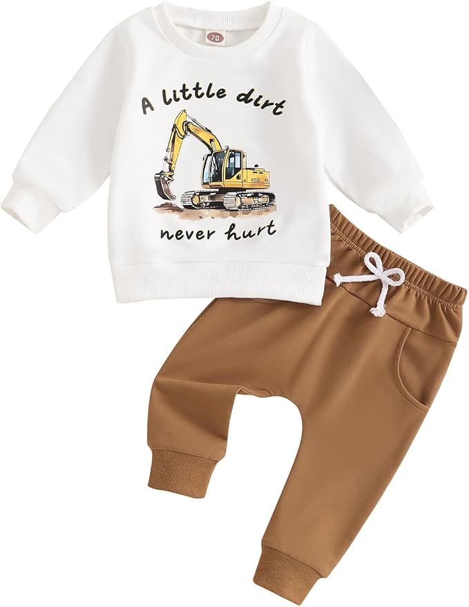 Toddler Baby Boy Fall Winter Outfits Tractor Print Long Sleeve Sweatshirt Pants Set Kids Sweatsuit Clothes