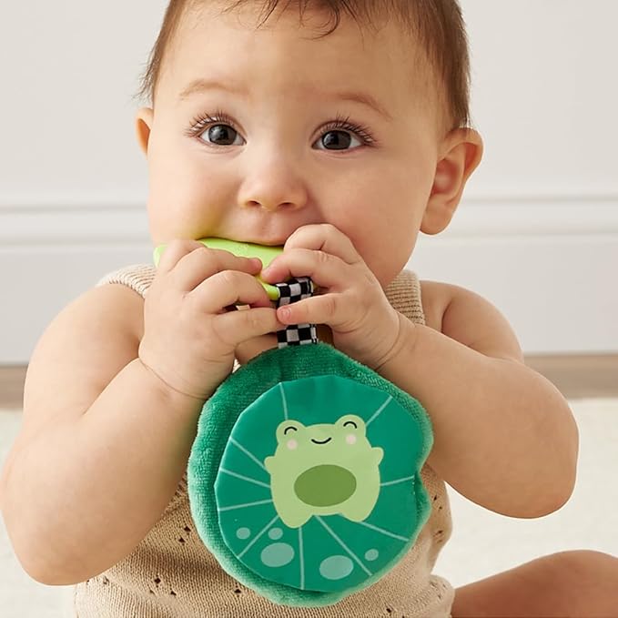 Itzy Ritzy Crinkle Teether Toy – Silicone Frog Teething Toy with Crinkly Lilypad & Plush Velour Layer – Features Multiple Textures for Teething Relief – Designed for Ages 3 Months and Up (Frog)