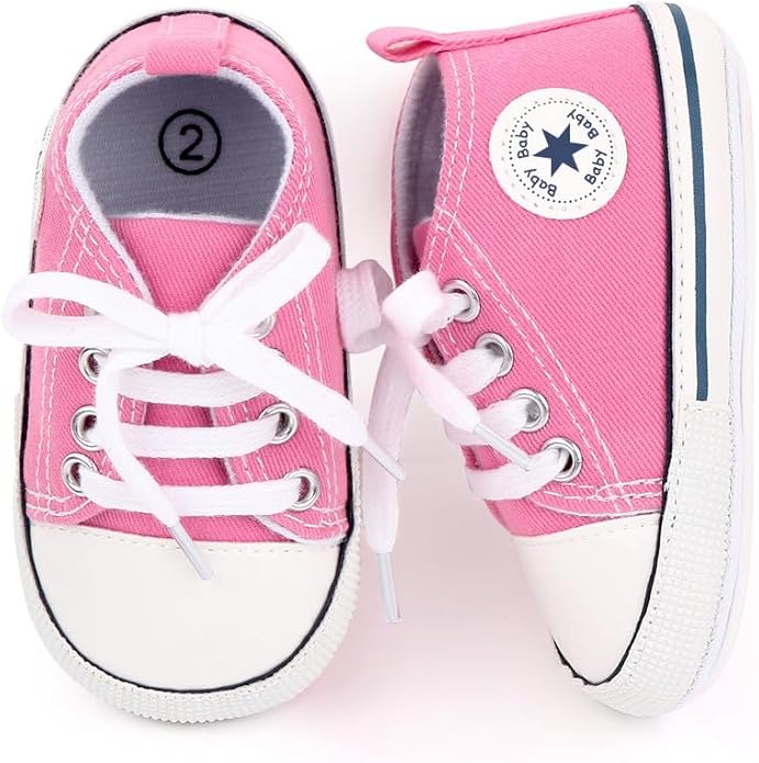 Unisex Baby Girls Boys Canvas High-top Shoes, Newborn Infant Anti-Slip Soft Sole Frist Walking Breathable Sneakers