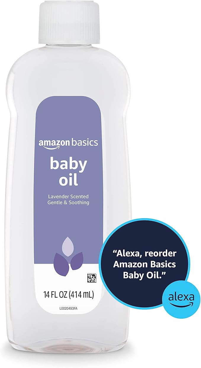 Amazon Basics Baby Oil, Soothing Lavender Scented, Prevents Moisture Loss, Dry Skin Relief, 14 Fl Oz, 4-Pack (Previously Solimo)