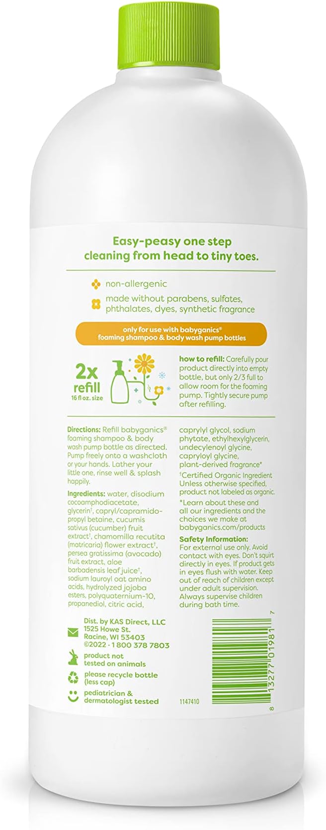 Babyganics Shampoo and Body Wash Refill, Chamomile Verbena, 32 Fl Oz (Pack of 2)