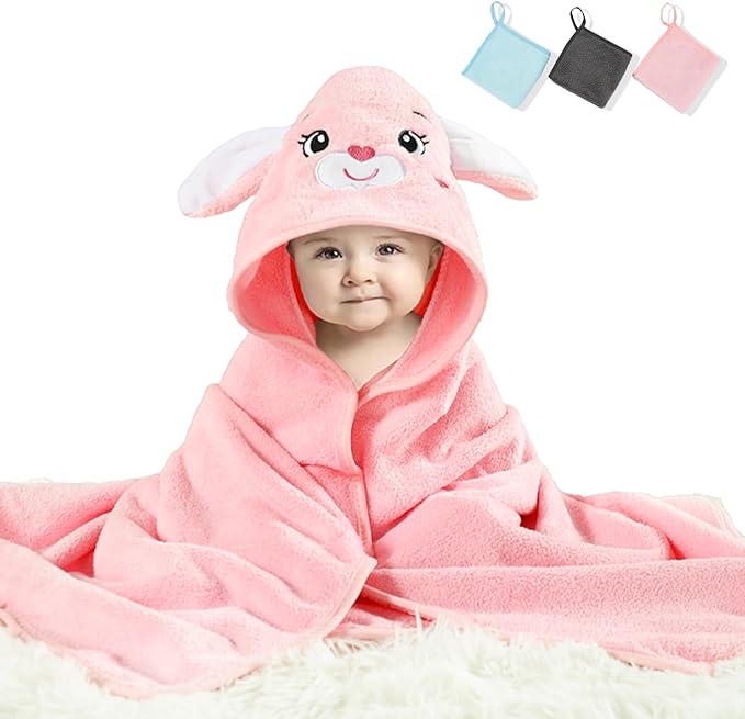 Baby Hooded Towel,31 * 31 in Toddler Bath Towels and Washcloths Set for Newborn Babies,Toallas de Baño para Bebe,Organic Infant Kids Boy Essentials 1-3