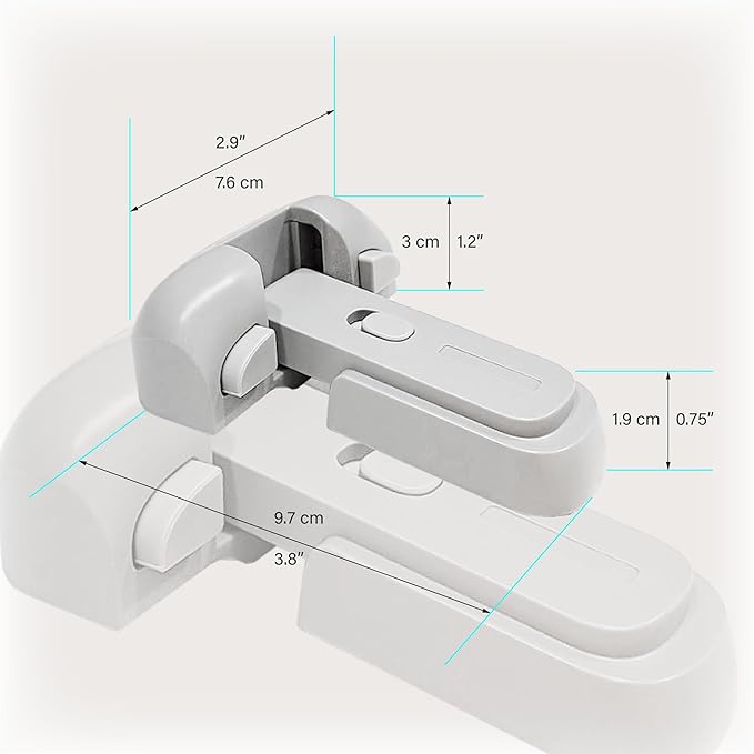 Fridge Lock for Kids, Refrigerator Lock Child Proof, Freezer Latches to Keep Door Closed, One Handed Operation, Strong Adhesive Tapes Included, White