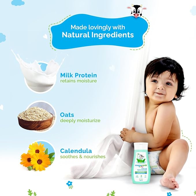MAMAEARTH Milky Soft Head to Toe Wash with Oats Milk & Calendula 13.53 Fl Oz (400ml)