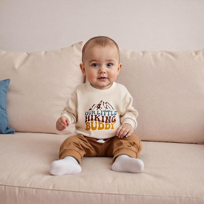 FOCUSNORM Toddler Baby Boy Fall Winter Outfit Excavator Embroidered Long Sleeve Sweatshirt Elastic Jogger Pant 2 Pcs Clothes