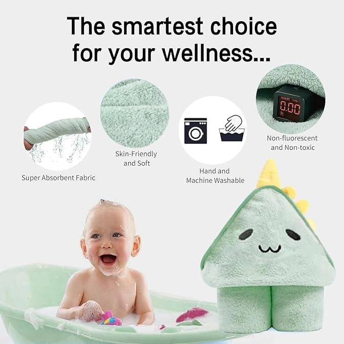 2 Pack Hooded Baby Towels - Premium Ultra Soft Organic Baby Bath Towel – Absorbent and Hypoallergenic Towels for Baby Boy Girl, Toddler, Newborn Essentials (Green,Brown)