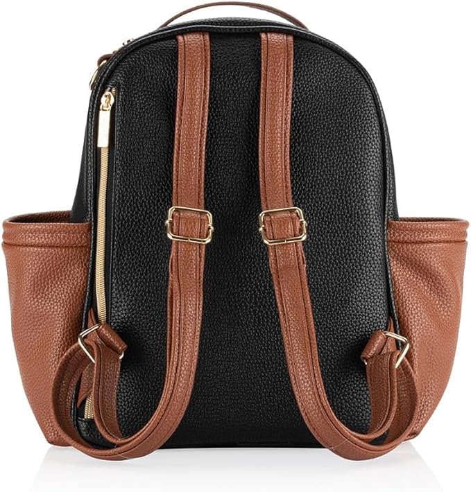 Itzy Ritzy Mini Diaper Bag Backpack – Chic, Compact Mini Plus Backpack with Changing Pad, 10 Pockets (6 Internal, 4 External), Grab-Top Handle & Rubber Feet (Coffee & Cream)