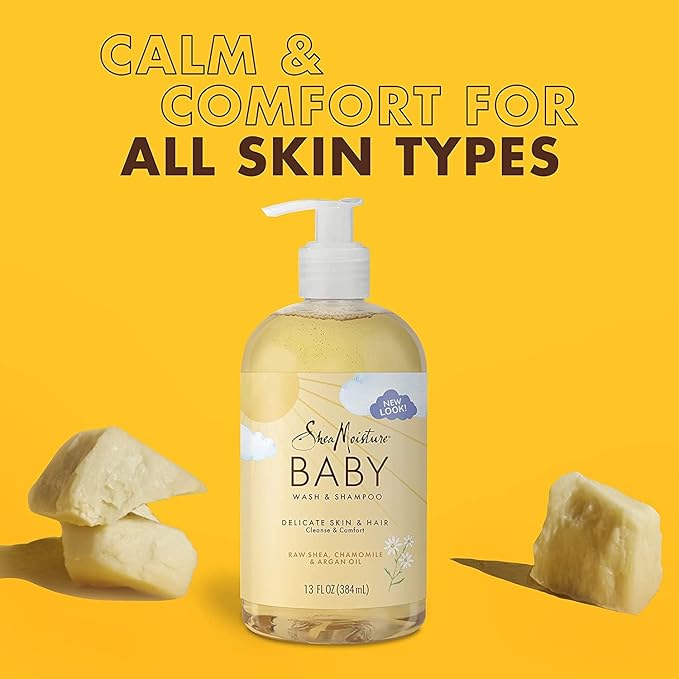 SheaMoisture Baby Wash & Shampoo for All Skin Types Raw Shea, Chamomile & Argan Oil Baby Wash and Shampoo with Frankincense & Myrrh to Help Cleanse 13 oz, Gold, Packaging may vary