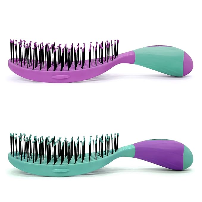 NuWay 4HAIR U.S. Patented Detangler Hair Brush for Men & Women - Purple & Teal | Hair Comb for Scalp Care - Fast Dry Venting Scheme - TravelC Detangling Brush for All Hair Type