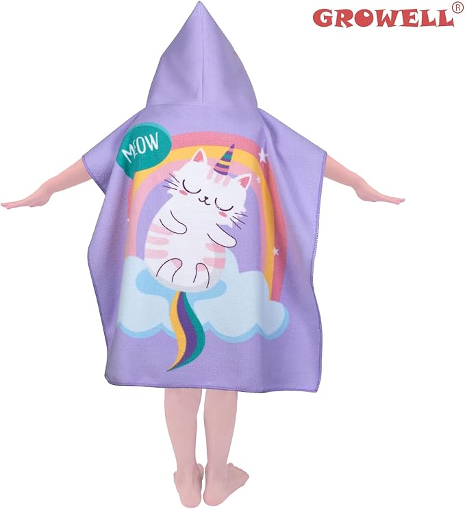 Hooded Kids Beach Towels - Toddler Bath Towel Girls Boys Swim Cover-ups for Ages 1 to 6 Kids Pool Towels Quick Dry Lightweight Soft Microfiber Poncho Towel 24x23(Cat-Purple)