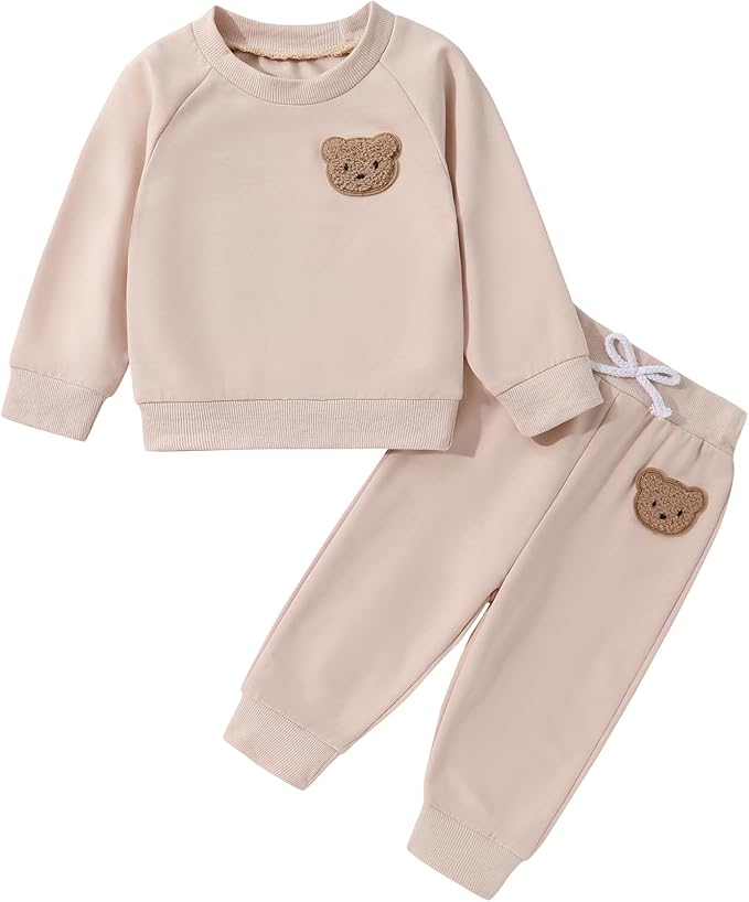 Fall Outfit for Toddler Boy Girl Long Sleeve Bear Sweatshirt Pant Sets Winter Pullover Clothes