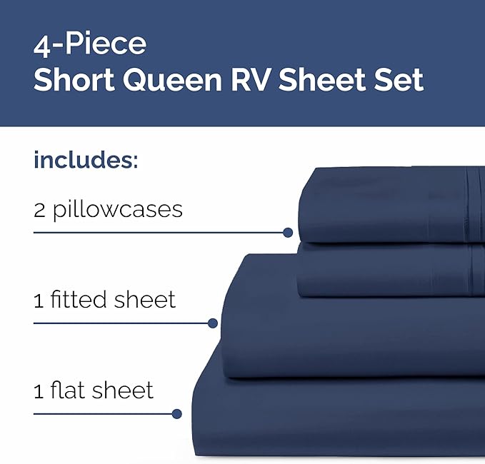 Short Queen RV Size 4 Piece Sheet Set - Comfy Breathable & Cooling Bed Sheets Set - Hotel Luxury Bedding for Women, Men, Kids, Teens, Boys & Girls - Deep Pockets & Ultra-Soft - Oeko-Tex - Navy Blue