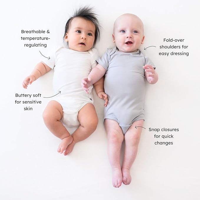 KYTE BABY Unisex Bodysuits, 2-Pack Short Sleeve Baby Bodysuits, 97% Rayon made from Bamboo, 3% Spandex