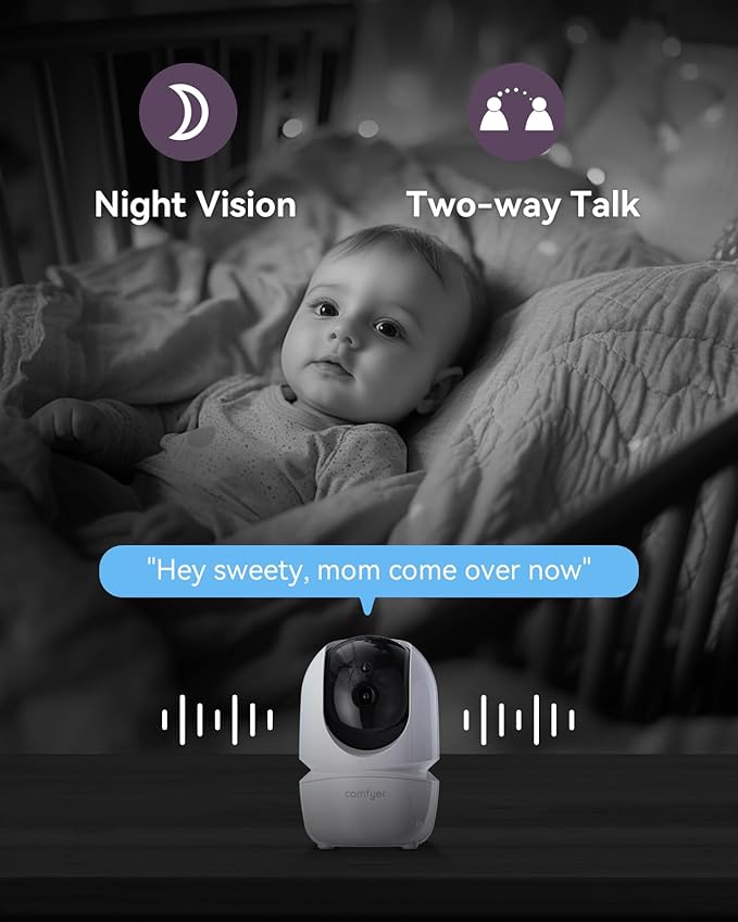 7" HD Split-Screen Baby Monitor with 2 1080P Cameras, 48 Hrs 6000mAh Battery Runs 2 Days in VOX Mode, No WiFi Monitor with a Flexible Bracket, 2 Way Audio, Remote PTZ, Auto Night Vision