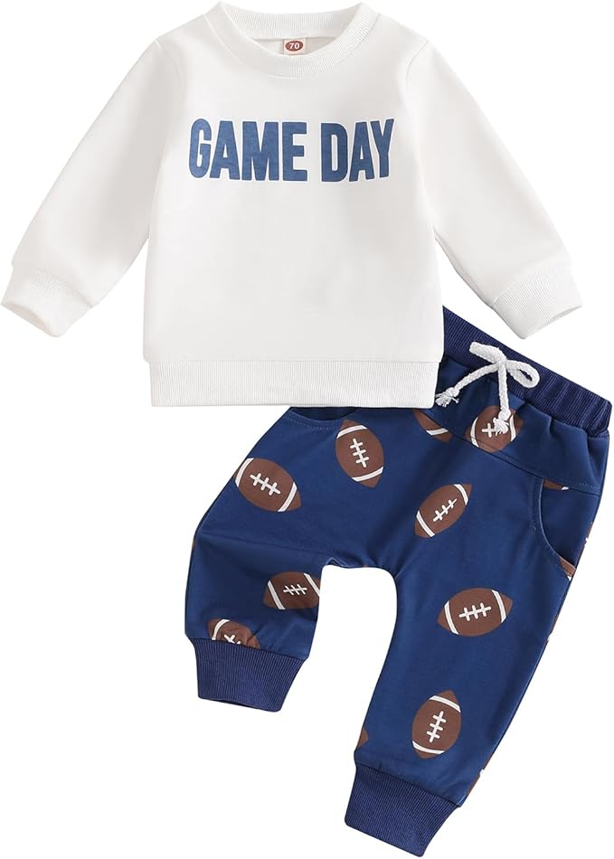 Baby Boy Fall Clothes Set Long Sleeve Football Print Sweatshirt Pants Toddler Infant Outfits 6 12 18 24 Months 2T