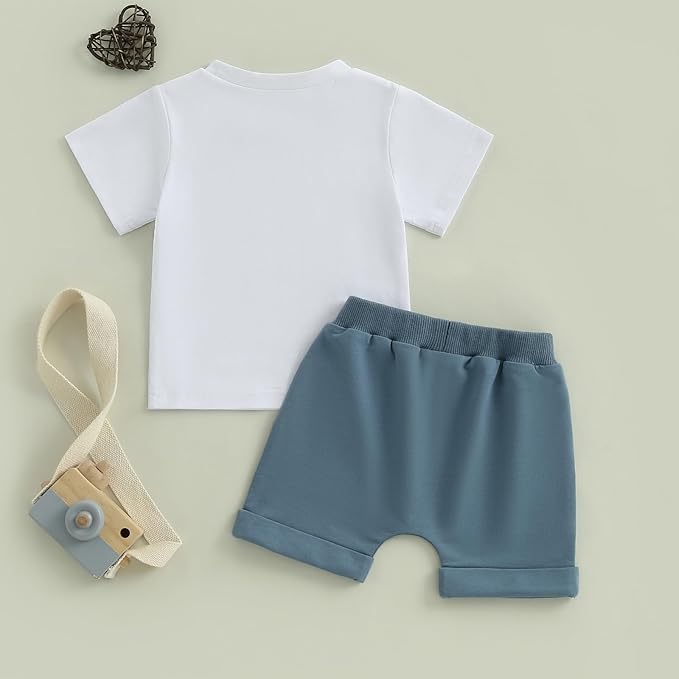 Toddler Baby Boy Clothes Summer Short Sleeve Trucks Tractors Print T-Shirt Tops Solid Color Shorts Set Casual Outfit